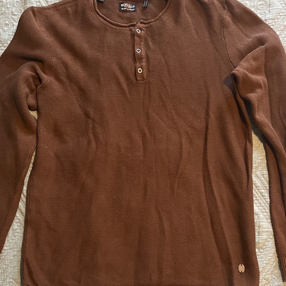 Buffalo David Bitton Men's Long-Sleeve Henley in Brown